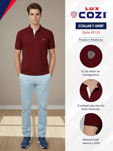 Image of Lux Cozi Men's Cotton Solid Polo Tshirt | Collar Tshirts | Half Sleeves | Stylish & Premium All Day Wear | Pack of 1