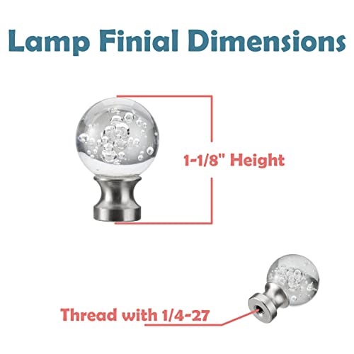 Image of Aspen Creative 24048-09-2, Clear Seeded K9 Crystal Ball 1-1 /8 inchFinial for Lamp Shade, Brushed Nickel Base, 2Pcs /Pack