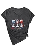 Red Wine Blue 4th of July Shirts for Women Patriotic Independence Day V Neck T Shirt Short Sleeve Summer Top