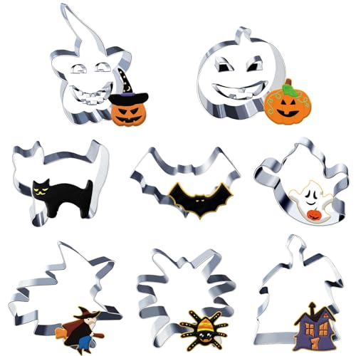 12 peças Halloween cortador de bolachas abóbora fantasma morcego gato cortadores de bolachas de outono de aço inoxidável abóbora emoji motivo cortador de bolachas de Halloween para assar