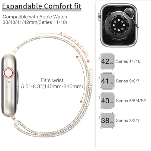 MARGE PLUS Slim Milanese Loop Compatible with Apple Watch Band for women 41mm 40mm 38mm 42mm 46mm 45mm 44mm, Stainless Steel Magnetic Mesh Strap work on iWatch Series 11 10 9 8 7 6 5 4 3 & SE 3 2 1 by MARGE PLUS - Image 5
