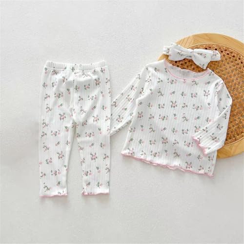 Girls Ribbed Stretchy 𝐏ajamas Sets Floral Print Long Sleeve Tops Pants 2pc 𝐏𝐉 Kids F𝐚mily L𝐨ungewear Sl𝐞epwear4