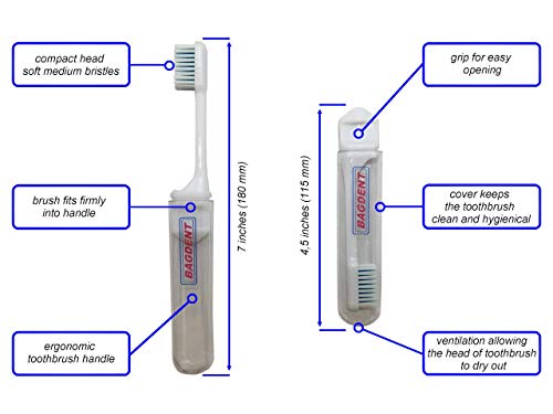 Bagdent Travel Toothbrush Kit, Refilllable Mini Tubes, Universal Filling Adapters, Backpacking, After Lunch Brush, TSA Compliant