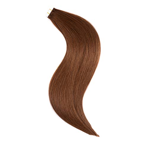 20 inch Skin Weft Tape in Straight Human Hair Extensions Double Sided Tape Remy Hair 20pcs 50g/pack (#6) Chestnut Brown