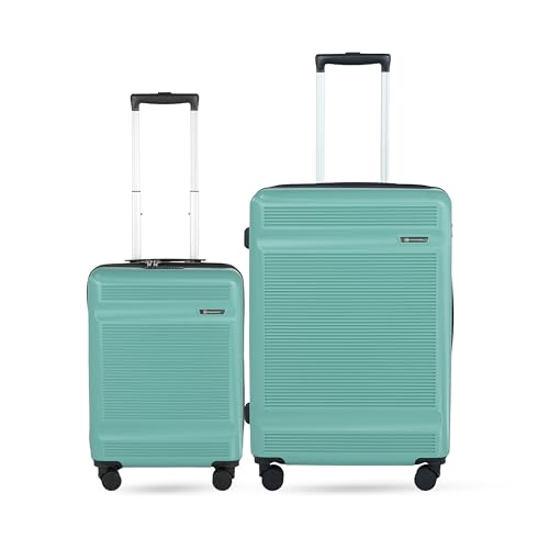Image of SWISS MILITARY Pascal Hard Trolley Luggage Set of 2 (Cabin 55CM, Medium 68CM) PC Suitcases Anti-Theft Zippers with 3-Dial Combination Lock, 360 Spinner Wheel, Wet Pocket & Aluminium Handle Green