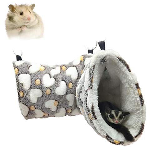 ELEpure Hanging Tunnel Hammock for Hamster Small Animals Sugar Glider Cage Accessories Bedding Toys for Chinchilla Ferret Squirrel Guinea Pig Rat Playing Sleeping Cotton Warm Nest Heart-Coffee
