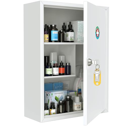 Uniclife Armoire de médecine de Montage Murale avec Serrure à clé, Coffre de Premiers Soins, Armoire médical verrouillable de Grande capacité, Boîte de...
