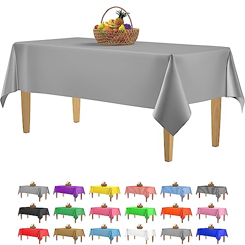 14 Pack Premium Silver Plastic Tablecloth - 54 X 108 In. Disposable Rectangle Plastic Table Cloth - Decorative Rectangle Table Cover Smooth Tablecloth - Disposable Table Cloths For Parties, Weddings #TOP7