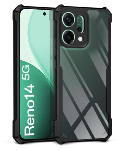 Image of AIBEX Compatible for Oppo Reno 14 5G Mobile Back Case Cover, Crystal-Clear Shockproof Bumper with Camera Guard | 360 Hybrid Protection (TPU+PC) | Anti-Yellow, Slim Transparent - Black