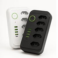 Extensao Eletrica com 5 Tomadas + 4 USB + 1 USB-C, Bivolt 110V/220V, Potencia 2500W, Carregamento Rapido, Cabo de 2m, Proteçao Contra Sobrecarga (Preto)