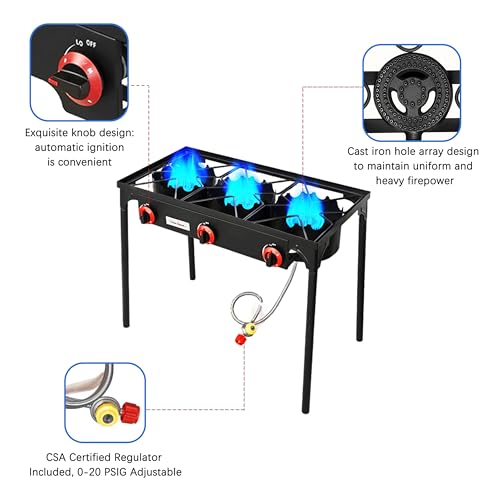 Vivicreate 3 Burner High pressure Propane Stove, 28 Inch Tall Camping Stove with cast iron burner 105000 BTU power, Stable Legs for Outdoor Use by vivicreate - Image 6
