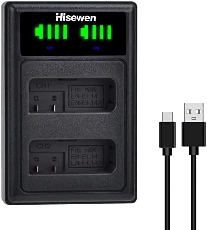 ENEGON EN-EL14 20W Cargador Rápido De Doble Batería Con Almacenaje (2X 1680mAh) Compatible Con Nikon D3100, D3200, D3300, D3400, D3500, D5100, D5200, D5300, D5500, D5600, Pantalla LCD