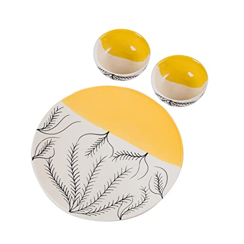 Image of HS HINDUSTANI SAUDAGAR Sunset Leafstone Ceramic Plate and Bowl dinnerware Sets Plates for Dinner Pasta Breakfast & katori Dinner Set Ideal Dining Table Kitchen Design for Daily use and Gifting.