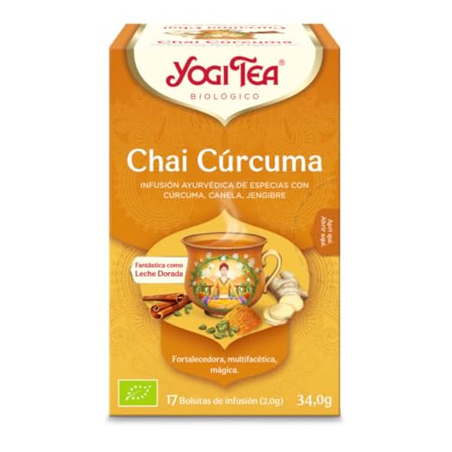 Yogi Tea, Té, Chai Cúrcuma Bio, Infusión Ayurvédica, Mezcla de Cúrcuma, Canela y Jengibre – 17 bolsitas (34g)