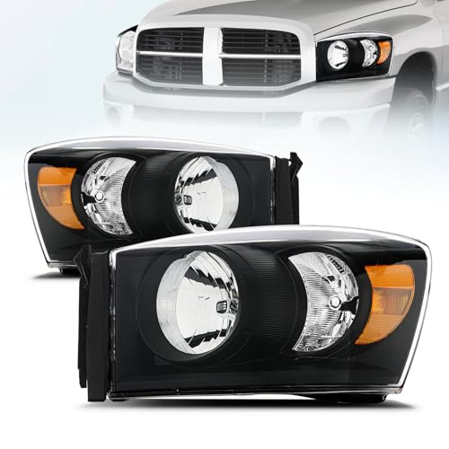 QLLUYTR Front Headlight Assembly for 2006-2008 DODGE RAM 1500/2006-2009 DODGE RAM 2500 3500 Pickup - Replacement Headlamp Front Bumper Lights