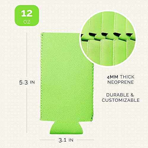 Image of Slim Can Cooler Sleeve 12 Pack - Blank Neoprene Insulated Can Coolers for 12 oz Skinny Beer & Soda Cans - Sublimation Ready Drink Sleeves for Heat Press, Custom Printing & Party Favors (Green)