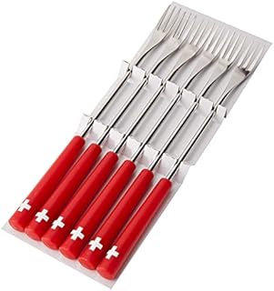 KUHN RIKON 32206 Cheese Fondue Forks Swiss Cross 6 Pieces, Stainless Steel, Silver/Red, 26.5 x 1.5 x 1.5 cm
