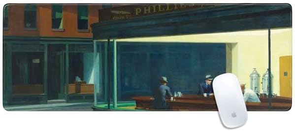 Skinit Large Gaming Mouse Pad - Officially Licensed Edward Hopper Nighthawks 1942 Design with Stitched Edges, Waterproof, Non-Slip Rubber Base, Desk Mat for Keyboard & Mouse