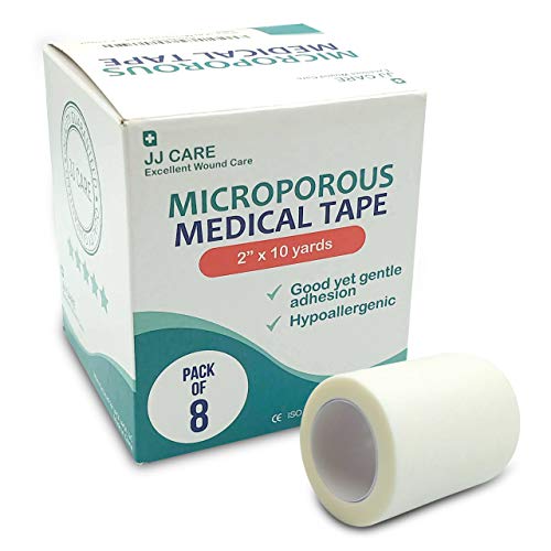 JJ CARE [Pack of 8] Microporous Tape, Medical Paper Tape 2 inches x 10 Yards, Hypoallergenic Paper Surgical Tape, Latex Free Adhesive for First Aid Supplies