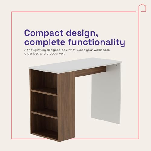 Image of Wakefit Brenn Engineered Wood Study Table - Columbian Walnut & Frosty White
