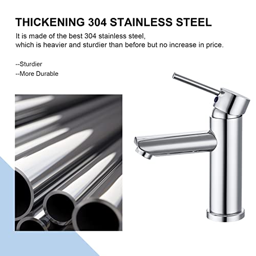 Hapilife Basin Mixer Taps with Pop Up Waste Slotted Bathroom Sink Tap Mixers Washroom Cloakroom Taps Single Lever Chrome Stainless Steel with G1/2 Hoses Round 1 Hole