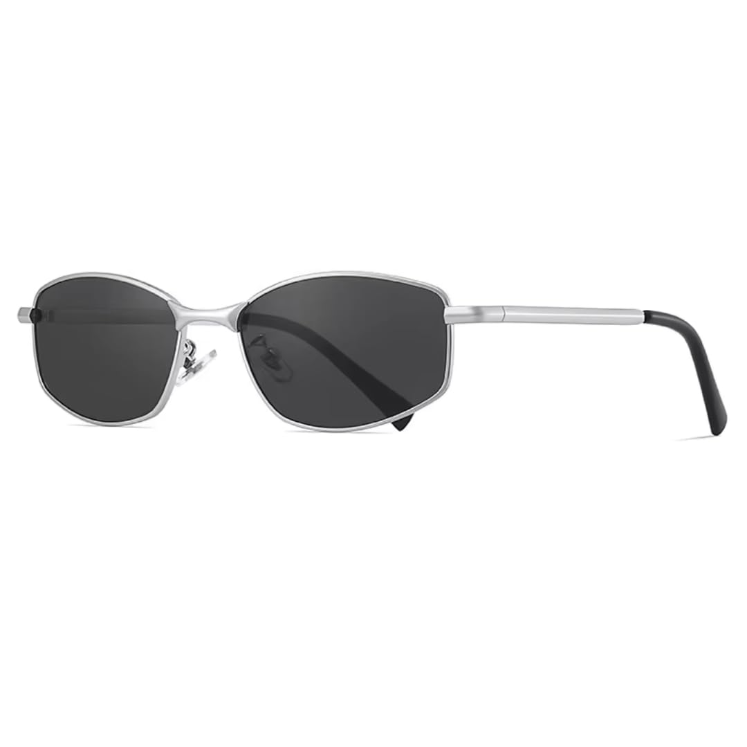 Gafas de sol de moda con montura metálica degradada, estilo ojo de gato, protección UV400 (gris plateado).