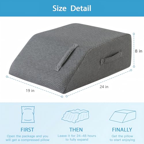 Image of MEGCXIT Leg Pillow Elevation Blood Circulation, Leg Wedge for Elevation for Swelling, Leg Elevating Pillow for After Surgery, Memory Foam Foot Knee Pillow for Back Sleeping 24x19x8 Inch Dark Grey