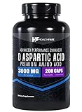 Healthfare D-Aspartic Acid (DAA) 3000mg | 200 Capsules | DAA Premium Amino Acid | Non-GMO, Gluten Free Supplement