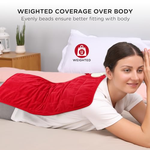 Image of Comfytemp Weighted Heating Pad for Period & Back, 2.2lb Extra Large Menstrual Heated Pad, 12 inch x 24 inch XL Electric Heat Pad with 9 Heat Level & 11 timers auto-Off for Neck Shoulder Leg Knee Abdomen, Red