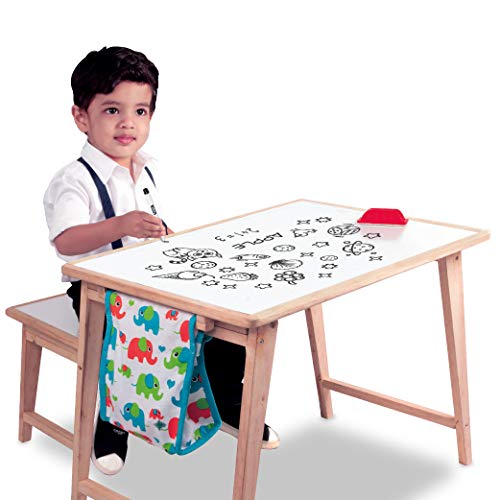 Image of Giggles Nico The Giraffe, Yellow & Giggles - 9924300 Activity Table & Stool, Foldable Wooden Study Set with Storage Bag and White Board