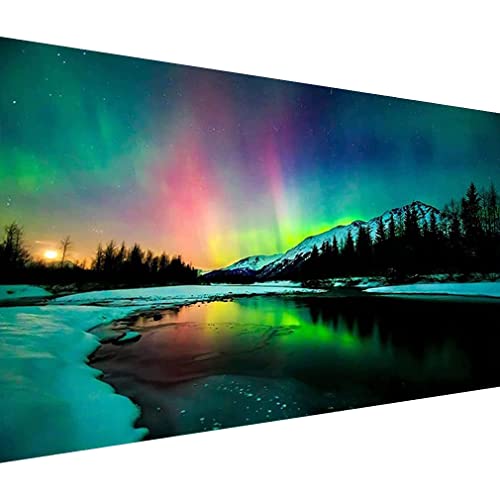 pchmcu DIY Painting by Numbers Kits ，Large Size Oil Aurora Painting by Number for Adults ，Gifts Arts Crafts for Home Decor Forest Mountain 16x23.6 Inch
