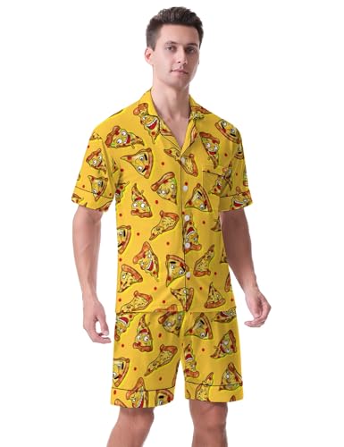 Pajama Sets for Men 2PCS Loungewear Set Short Sleeve Pajamas Button Down Sleepwear Soft Pjs4