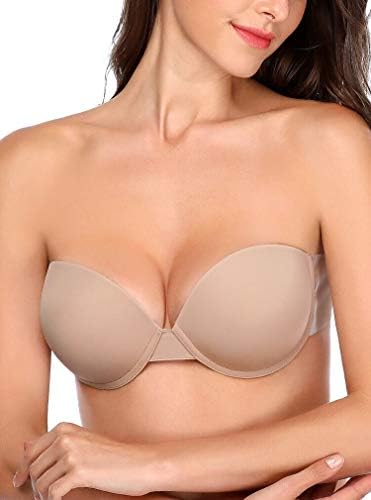 JOATEAY Women's Strapless Self Adhesive Bra Reusable Backless Sticky Push Up Bra Invisible (Nude, Cup C)