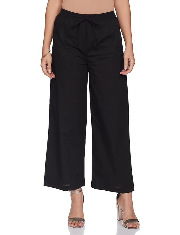 Image of Pack of 1 Stylish & Comfortable Rayon Cotton Straight Cut Wide Legs Palazzo Trousers for Women /Knitted Rayon Cotton Ethnic Palazzo White