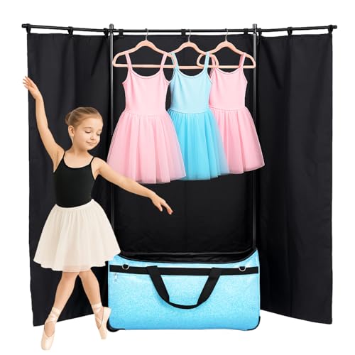 Rolling Dance Competition Bag with Retractable Garment Rack, 29 Inch, Blue, Wheeled Travel Suitcase with Privacy Curtain (Blue)