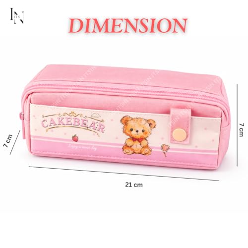 Image of Large Capacity Pencil Pouch Aesthetic Pencil Bag Multiple Compartments Girl Cute Stationery School College Pouch Travel Pouch for Girls Kids School Accessories (Pink Cakebear)