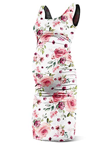 Rnxrbb Women Summer Sleeveless Maternity Dress Tank Bodycon Pregnancy Dress Casual Mama Clothes Scoop Neck,White Orange Floral L #TOP16