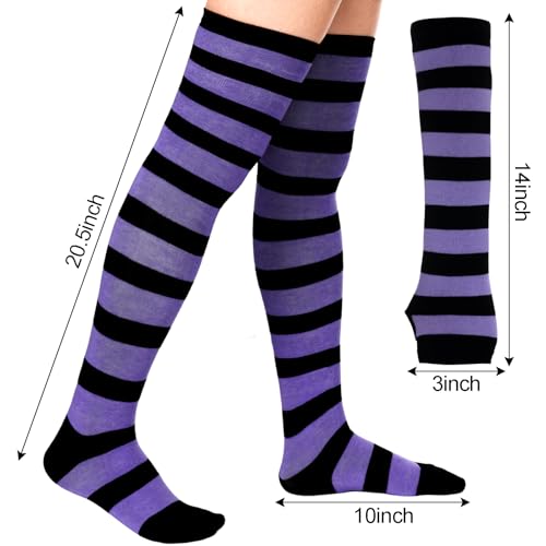 Image of Tongcloud Women's Striped Knee High Socks, Over Knee Thigh High Socks, Arm Warmer and Fingerless Gloves Set