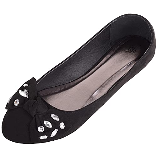 Womens Slip On Microsuede Smart Formal Work School Ballerina Style Dolly Shoes - Black - UK 5 / EU 38