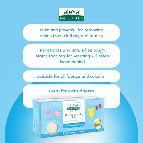 Image of Aleva Naturals Baby Laundry Liquid Detergent and Soap - 1.2Liter Canadian Laundry Liquid Wash - 220g Laundry Soap for Baby Clothes Chemical Free Fragrance Free Stain Remover Coconut Surfactants