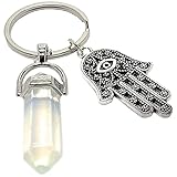 LUCKBOOSTIUM Hamsa Hand Evil Eye Keychain Charm Nazar Crystal Adorno Key Holder Bag Ring Backpack Purse Decoration Stuff Protection Self Aesthetic Accessories Amulet w/Gemstone (1.5” x 3”)