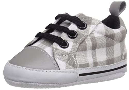 Luvable Friends niemowlę-chłopcy unisex-dziecko chłopięce nadruk płócienne trampki - K chłopięcy nadruk na płótnie - K, Szara krata - 0-6 Miesięcy