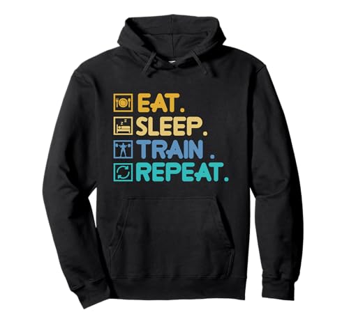 Eat Sleep Train Culturismo Levantamiento de pesas Entrenamiento Barbell Sudadera con Capucha