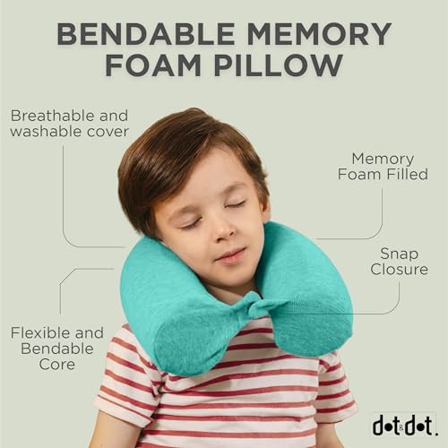 Image of Dot&Dot Green Twist Memory Foam Kids Travel Pillow for Airplanes - Kids Neck Pillows for Sleeping - Airplane Pillow for Neck Support, Chin, Lumbar, Leg - Adjustable Toddler Neck Pillow