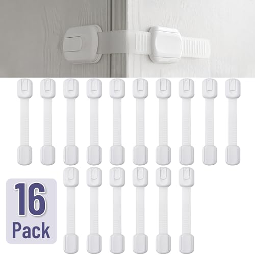 Image of Bates- Child Safety Strap Locks, 16 Pack, White, Baby Cabinet Locks with Adjustable Strap Length