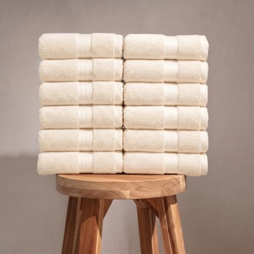 Fabdreams 100% Organic Cotton Hand Towels Set of 12 700 GSM Ultra Soft Plush Absorbent Durable Skin-Friendly Spa Hotel Premium Comfort 16 x 30 inches Ivory