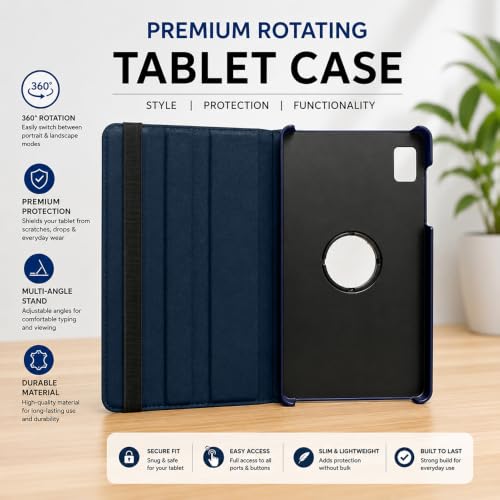 Image of Flip Cover for Realme Pad Mini (8.7 inch) | 360 Rotating Back Cover | Leather Finish | Pencil Holder not Included | Multi-Angle Stand Cover for Realme Pad Mini (8.7 inch) - Blue