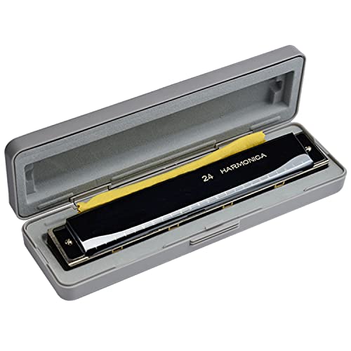 MEIeynt 24 Holes Tremolo Harmonica Key of C/D/A/B/E/F/G/#A/#C/#D/#F/#G, Professional Tremolo Mouth Organ Harmonica for Adults, Band Player and Students
