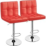 Yaheetech Bar Stools Set of 2, Adjustable PU Leather Swivel Barstools, Modern Counter Stools with Back and Footrest, Counter Height Barstools for Bar, Kitchen, Dining Room, Red