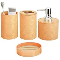 4 Pieces Bamboo Bathroom Accessories Set, Bathroom Accessory Set with Soap Dispenser and Toothbrush Holder, Soap Dish and Toothbrush Cup, Boho Bathroom Decor(Yellow)